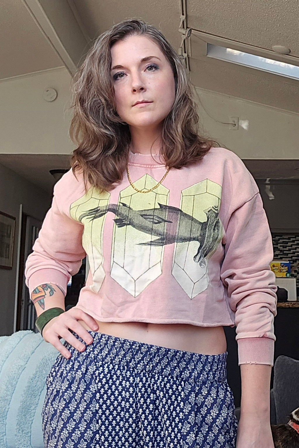 Crystal Hammerhead sweatshirt - Snow Washed Raw Edge Cropped