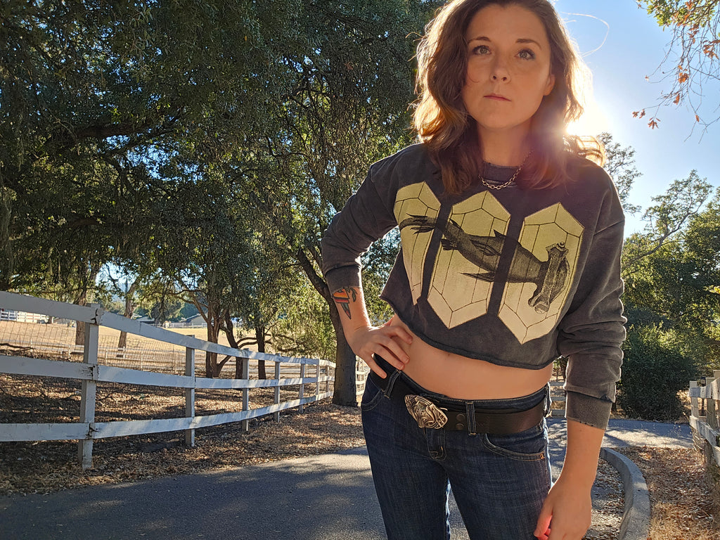 Crystal Hammerhead sweatshirt - Snow Washed Raw Edge Cropped