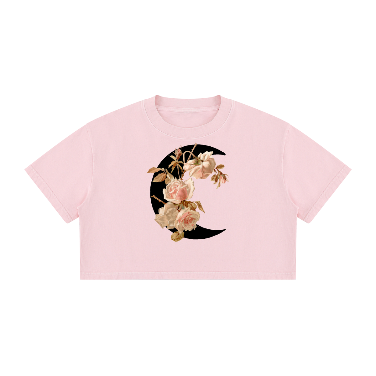 Rose Moon - Women's Mineral Wash Cotton Crop T-Shirt