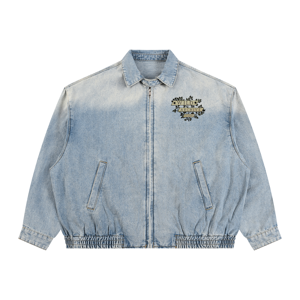 Nocturnal Ram - Vintage Wash Full-Zip Denim Bomber Jacket