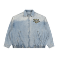 Nocturnal Ram - Vintage Wash Full-Zip Denim Bomber Jacket