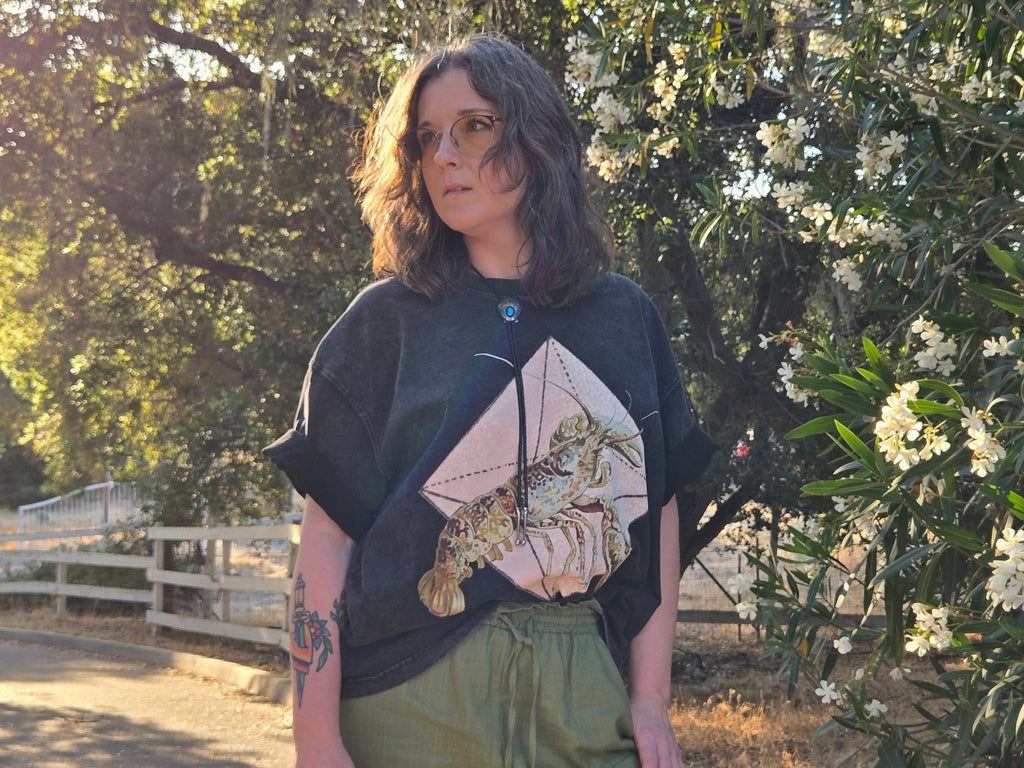 Crystal Lobster - Mineral Wash Boxy Cotton T-Shirt