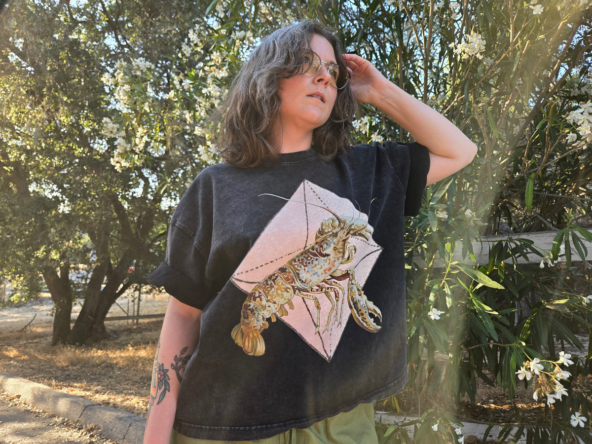 Crystal Lobster - Mineral Wash Boxy Cotton T-Shirt