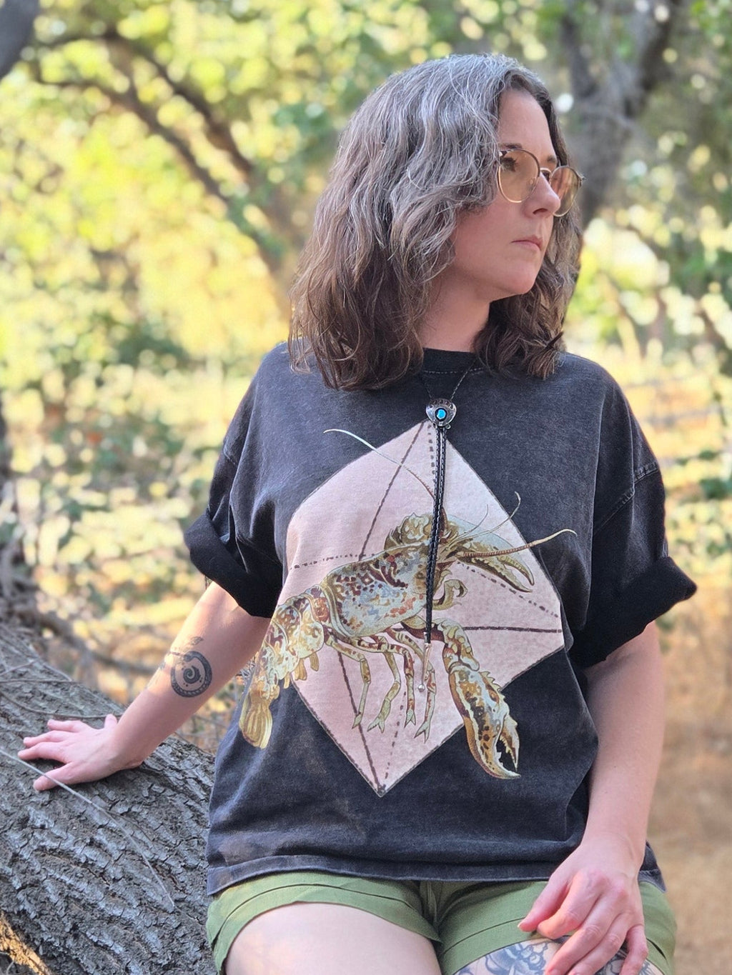 Crystal Lobster - Mineral Wash Boxy Cotton T-Shirt