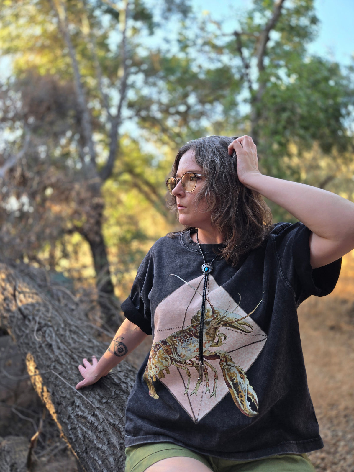 Crystal Lobster - Mineral Wash Boxy Cotton T-Shirt