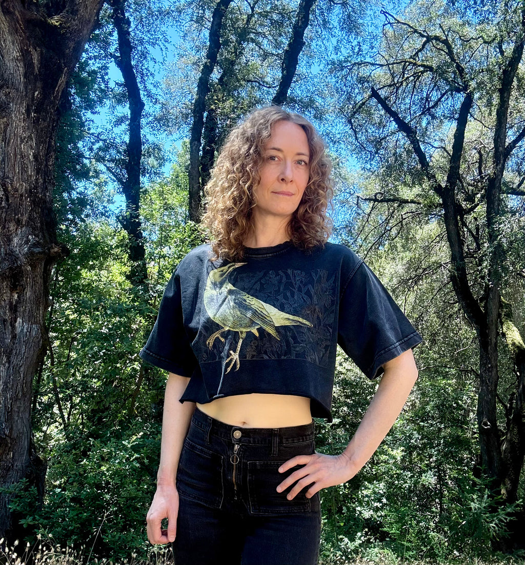 Green Bird - Snow Washed Raw Edge Crop Top