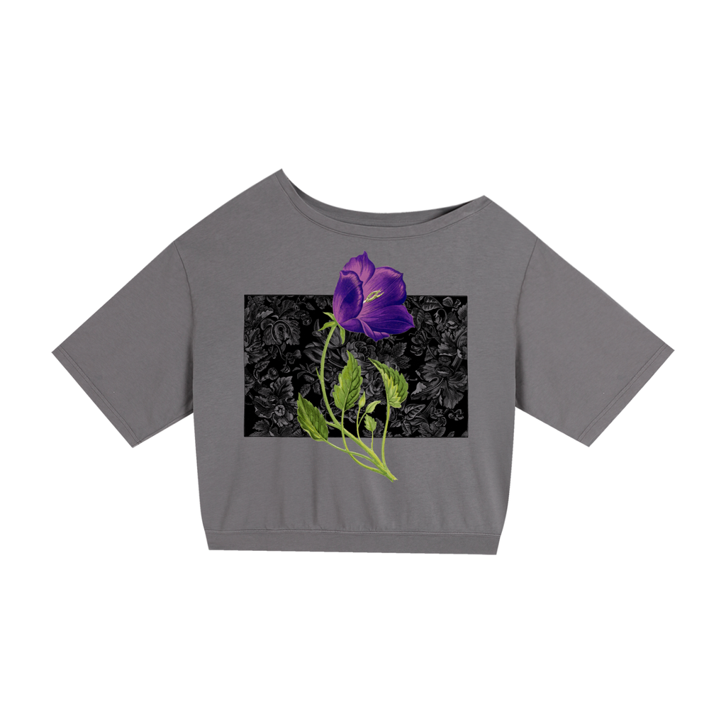 Violet flower - Asymmetric Shoulder Oversized Cotton T-Shirt