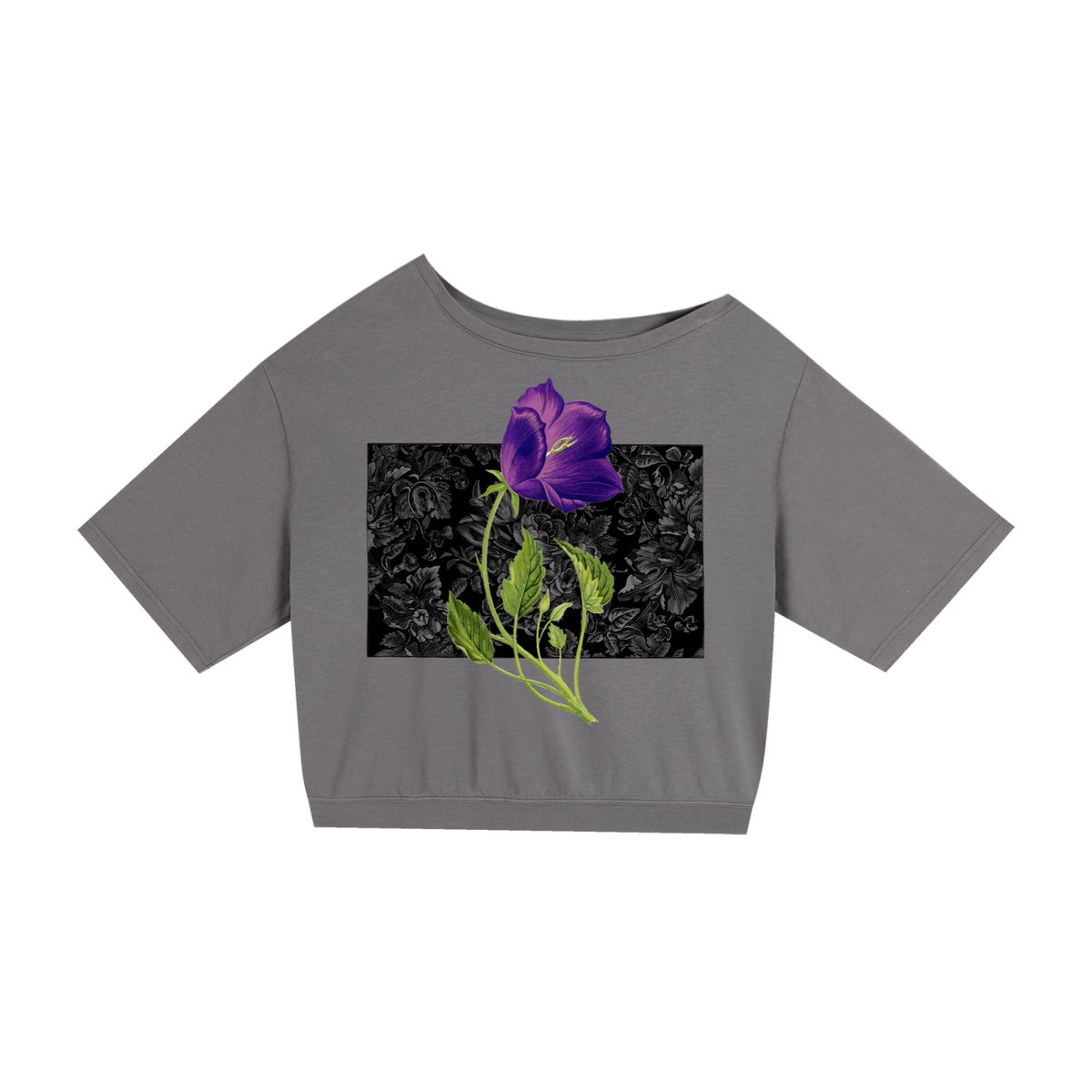 Violet flower - Asymmetric Shoulder Oversized Cotton T-Shirt