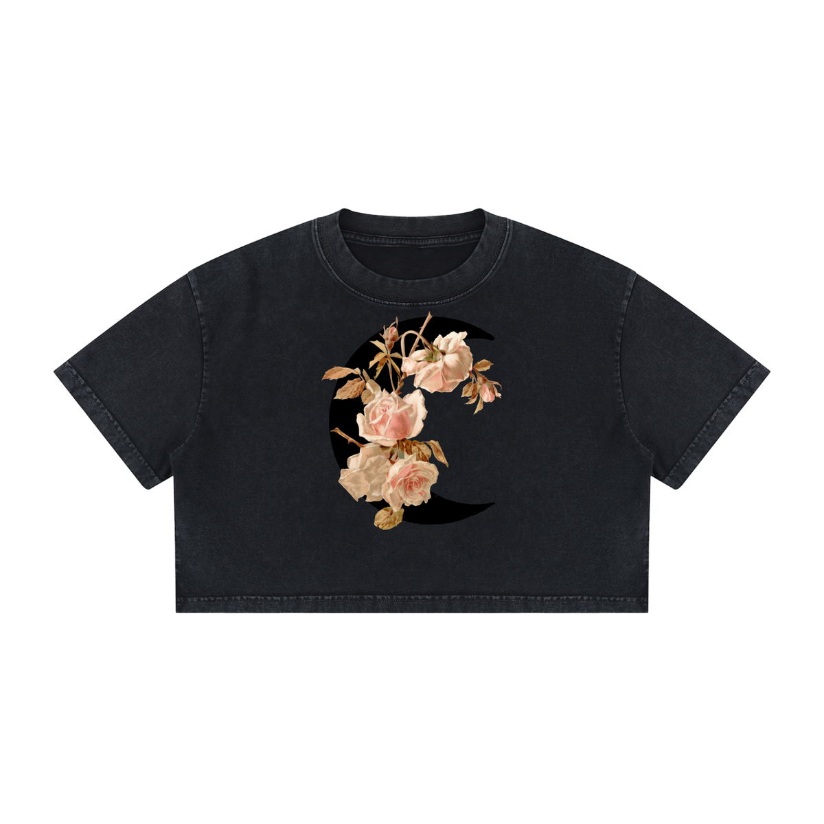 Rose Moon - Women's Mineral Wash Cotton Crop T-Shirt