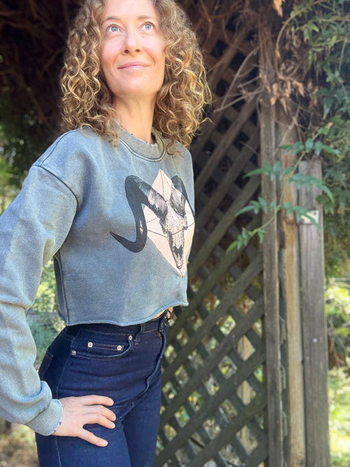 Crystal Ram - Snow Washed Raw Edge Cropped Sweatshirt