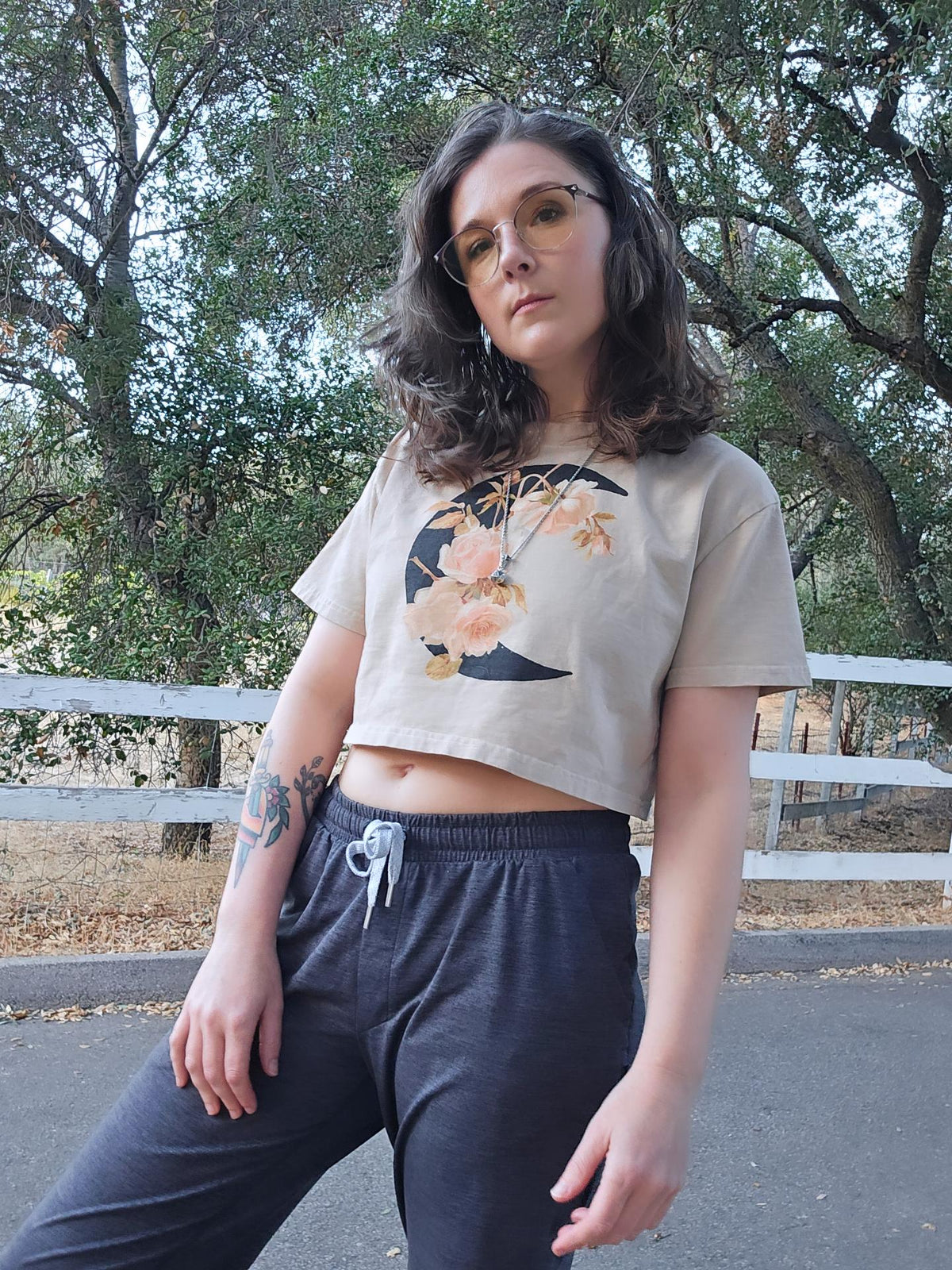 Rose Moon - Women's Mineral Wash Cotton Crop T-Shirt