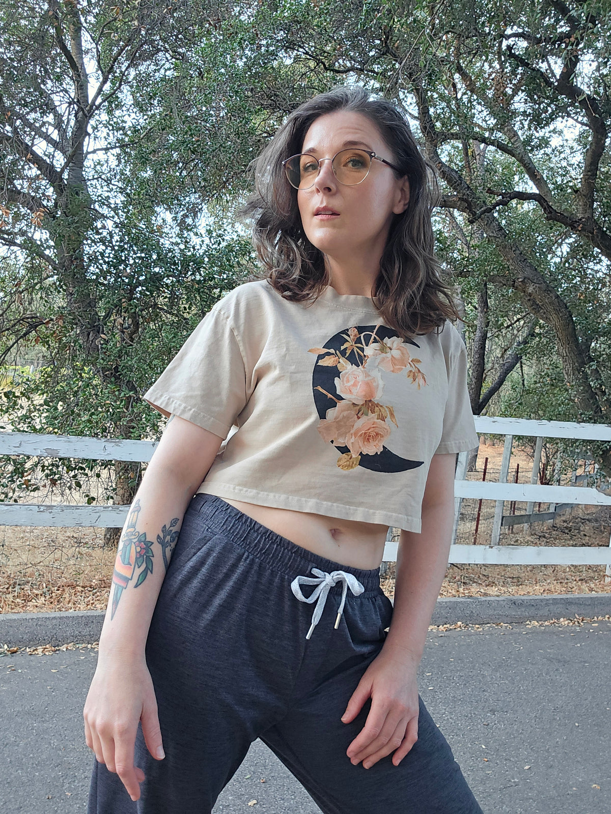 Rose Moon - Women's Mineral Wash Cotton Crop T-Shirt