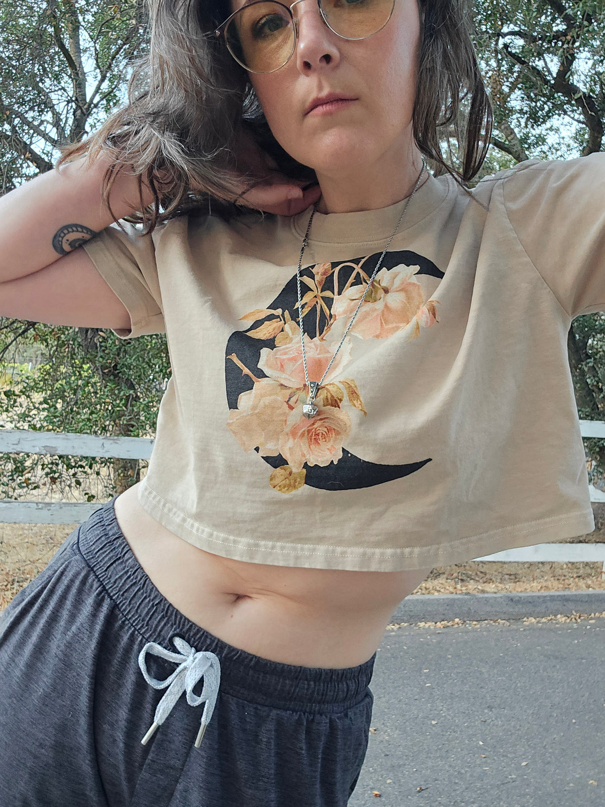 Rose Moon - Women's Mineral Wash Cotton Crop T-Shirt