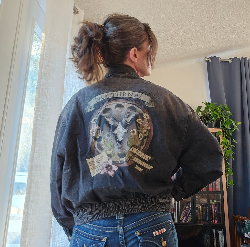 Nocturnal Ram - Vintage Wash Full-Zip Denim Bomber Jacket