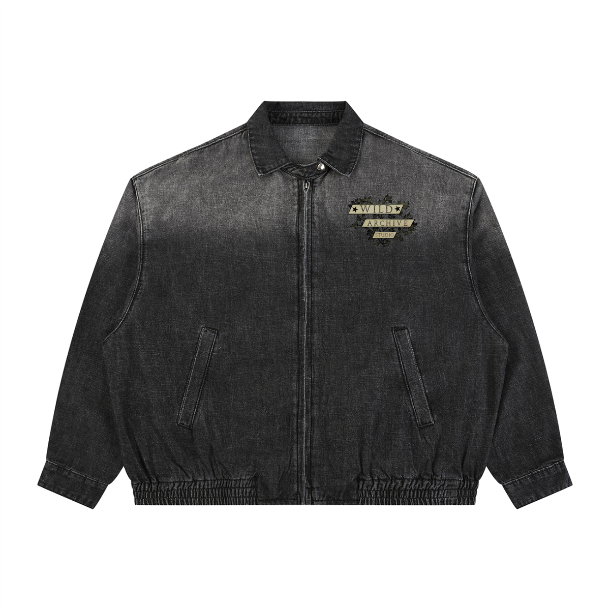 Nocturnal Ram - Vintage Wash Full-Zip Denim Bomber Jacket