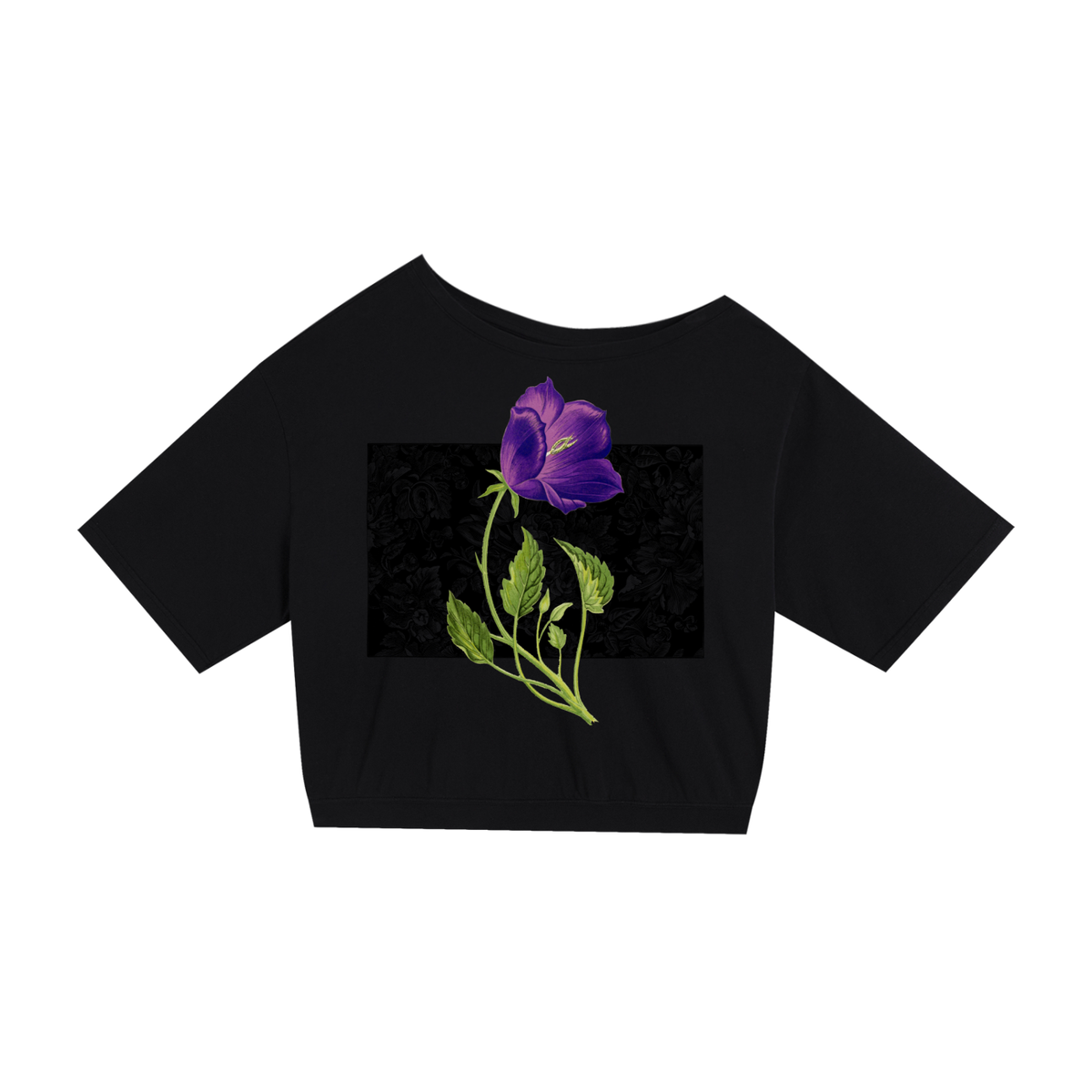 Violet flower - Asymmetric Shoulder Oversized Cotton T-Shirt
