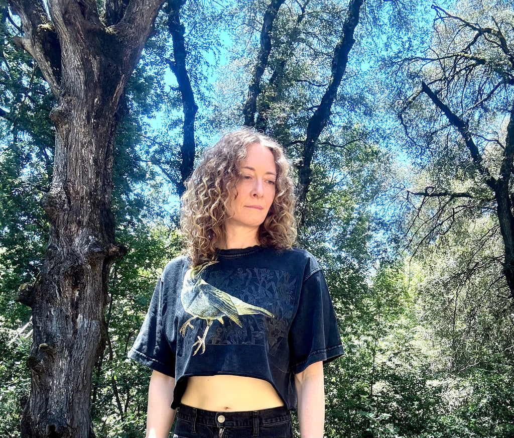 Green Bird - Snow Washed Raw Edge Crop Top