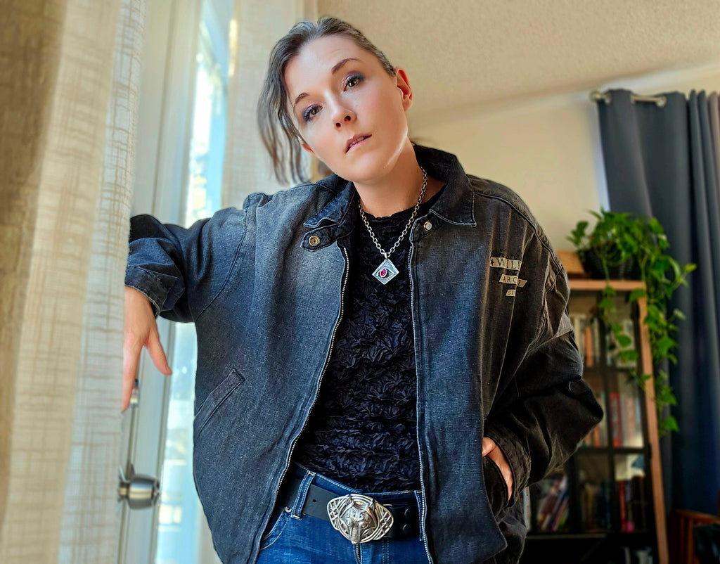 Nocturnal Ram - Vintage Wash Full-Zip Denim Bomber Jacket