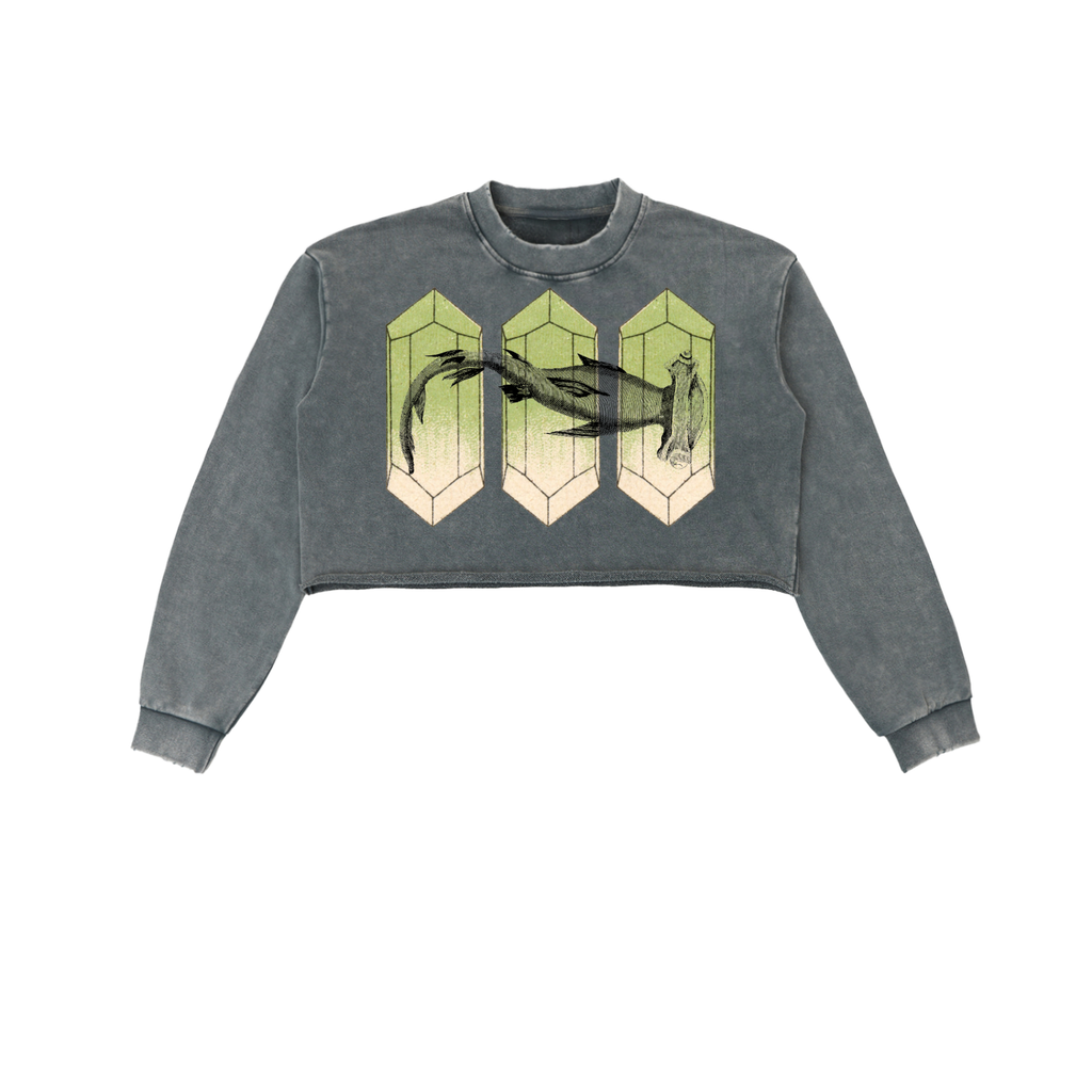 Gray cropped sweatshirt with geometric shark design
