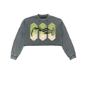 Gray cropped sweatshirt with geometric shark design