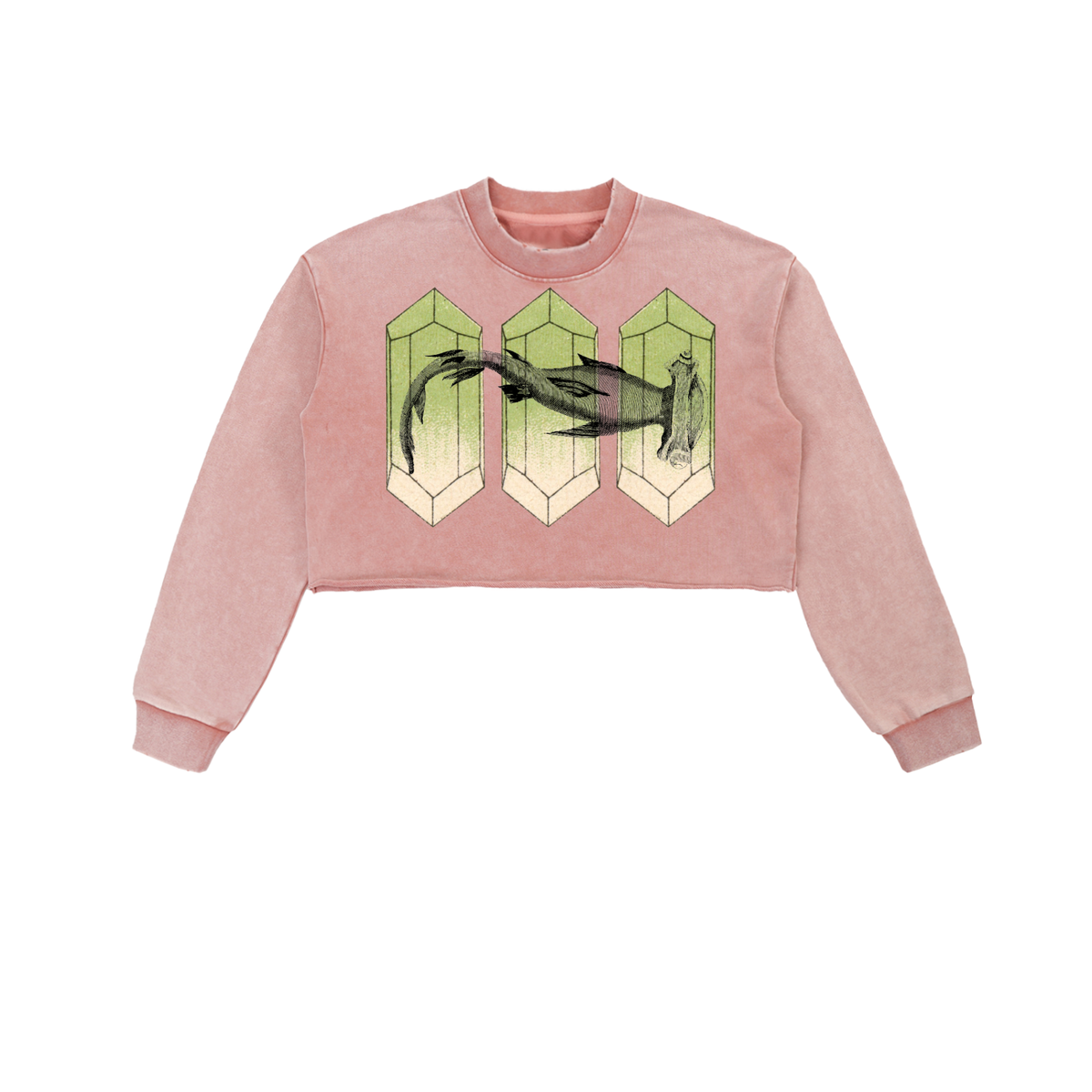 Pink cropped sweatshirt with graphic shark design