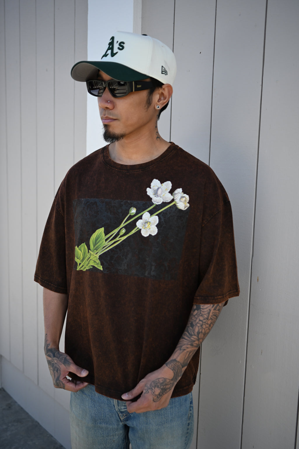 White Flower - Unisex Mineral Wash Boxy T-Shirt