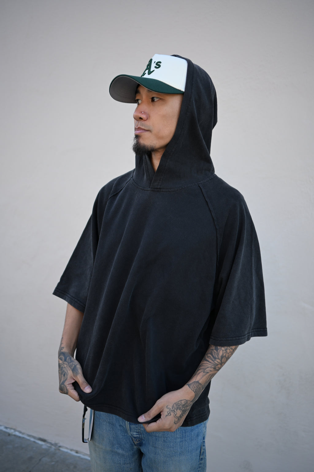 Nocturnal Moth - Snow Washed Hooded Boxy T-Shirt