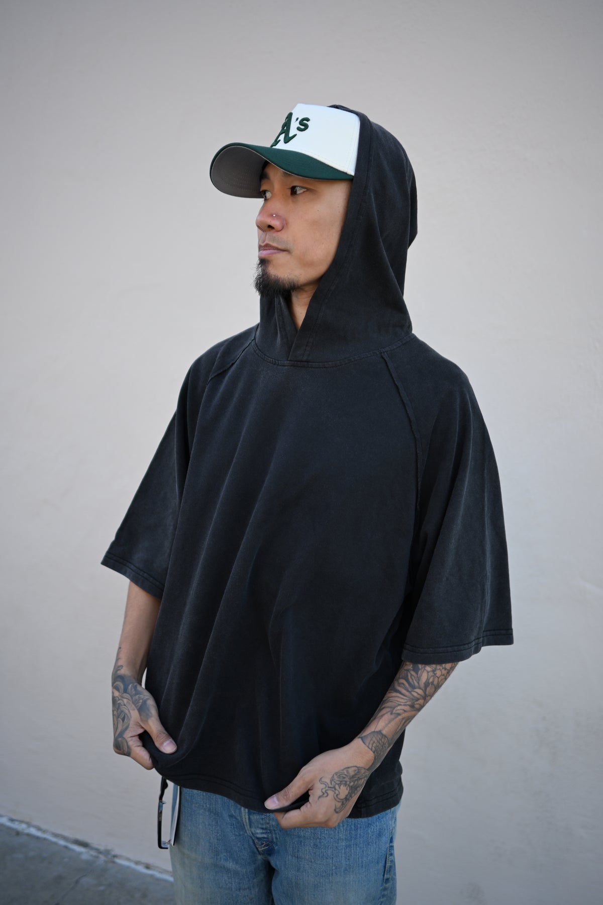 Nocturnal Moth - Snow Washed Hooded Boxy T-Shirt