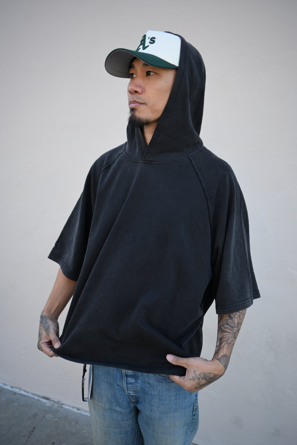 Nocturnal Moth - Snow Washed Hooded Boxy T-Shirt