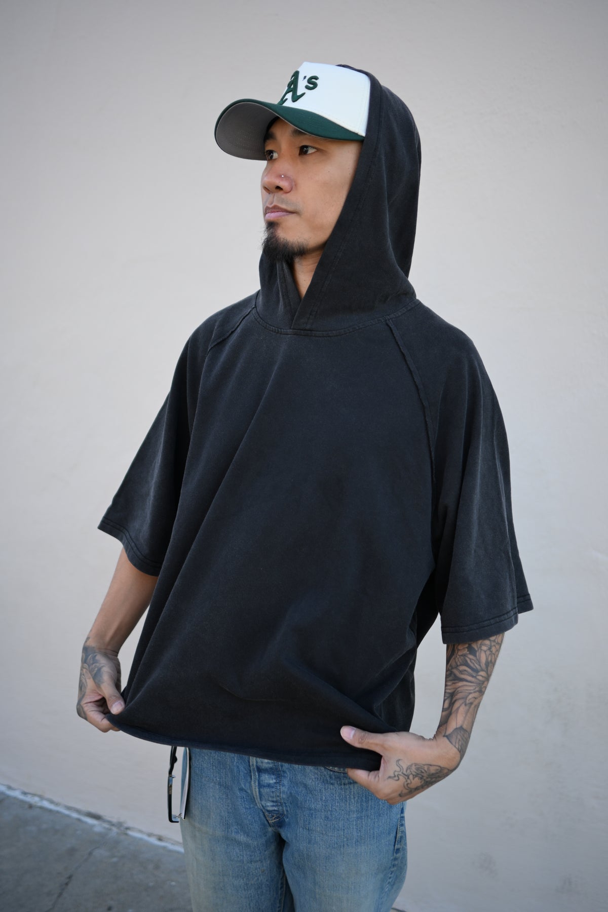Nocturnal Moth - Snow Washed Hooded Boxy T-Shirt