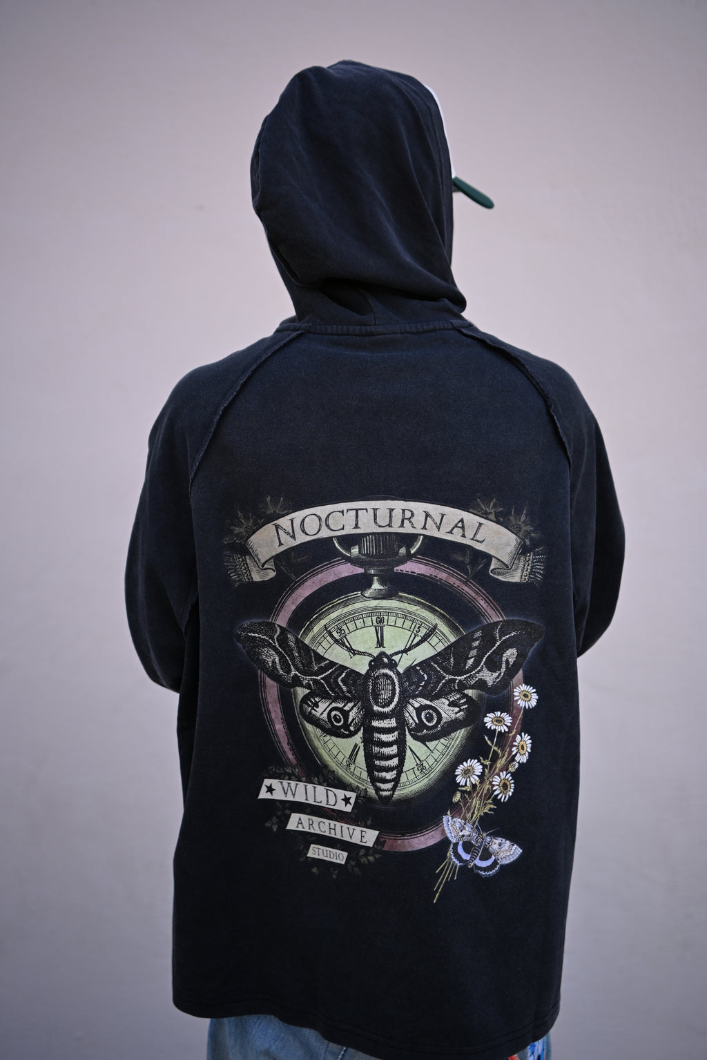 Nocturnal Moth - Snow Washed Hooded Boxy T-Shirt