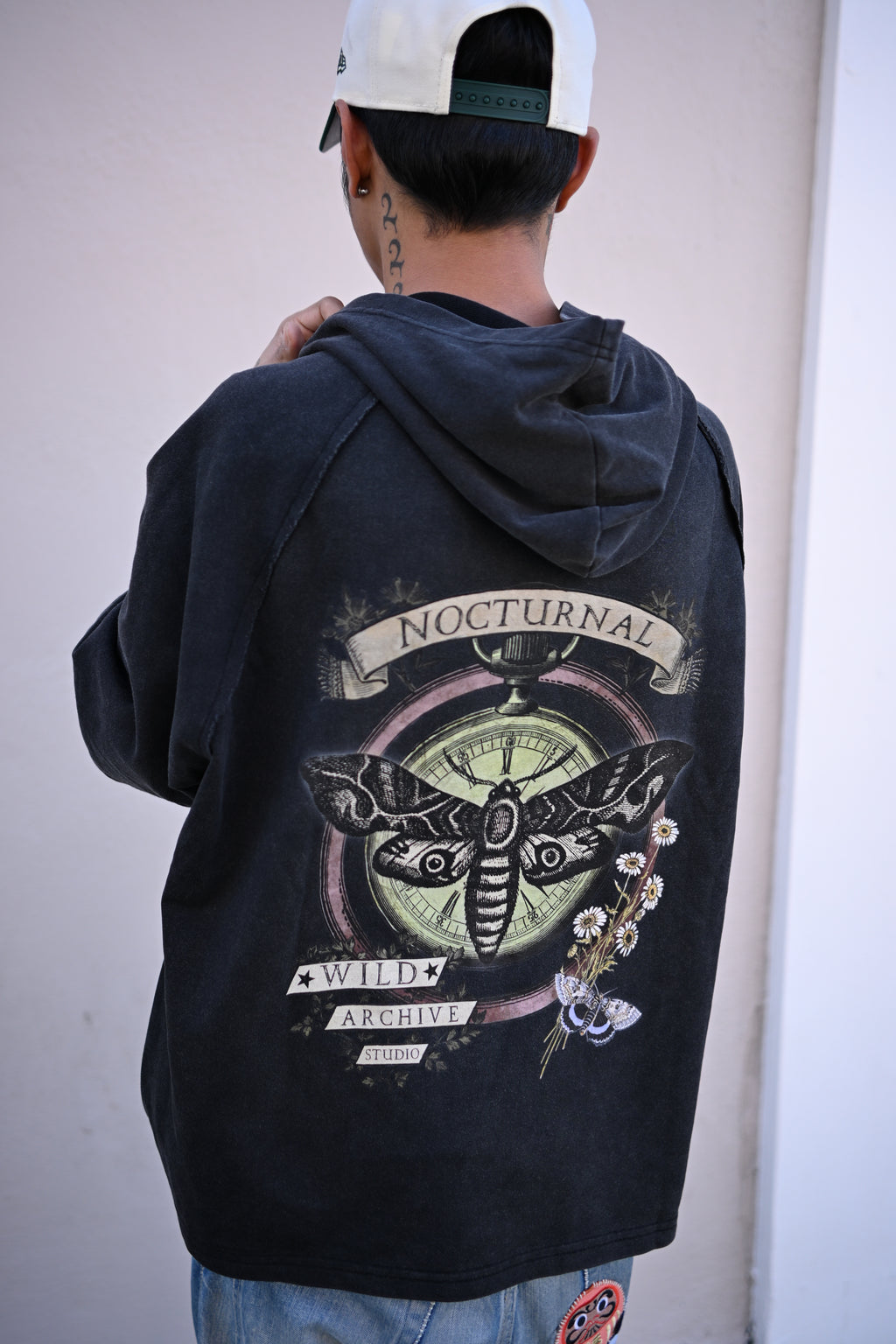 Nocturnal Moth - Snow Washed Hooded Boxy T-Shirt