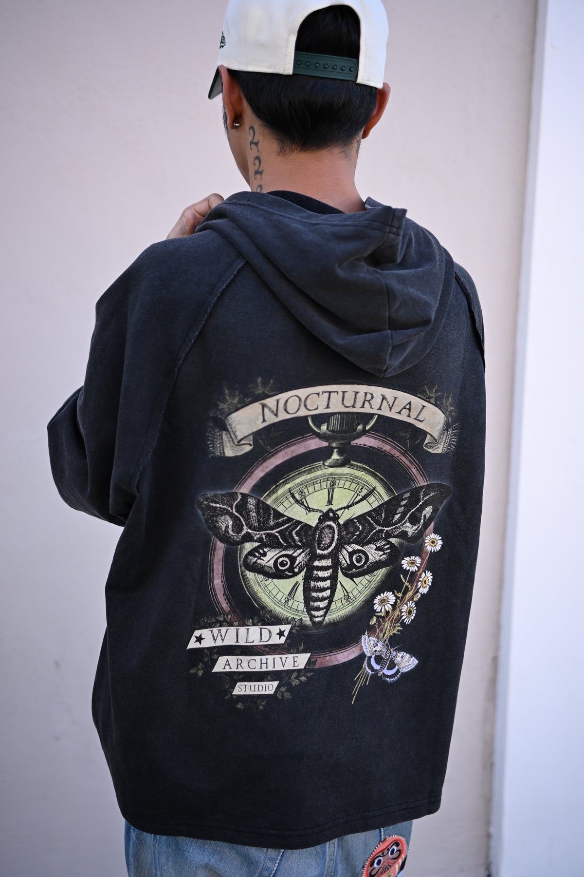 Nocturnal Moth - Snow Washed Hooded Boxy T-Shirt