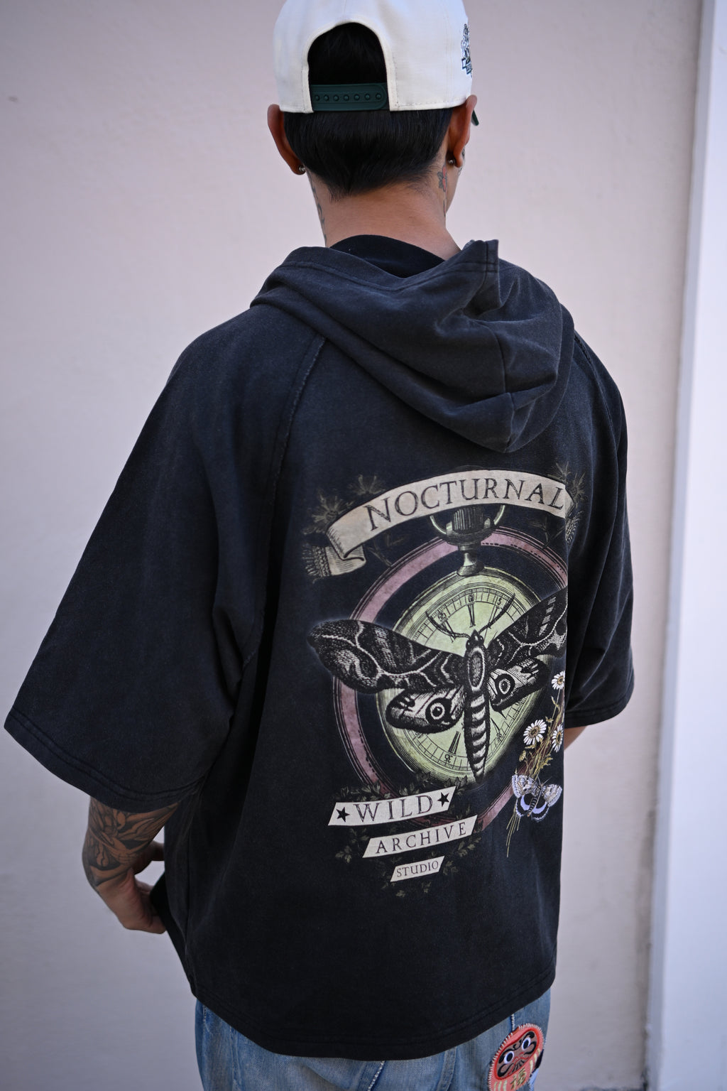 Nocturnal Moth - Snow Washed Hooded Boxy T-Shirt