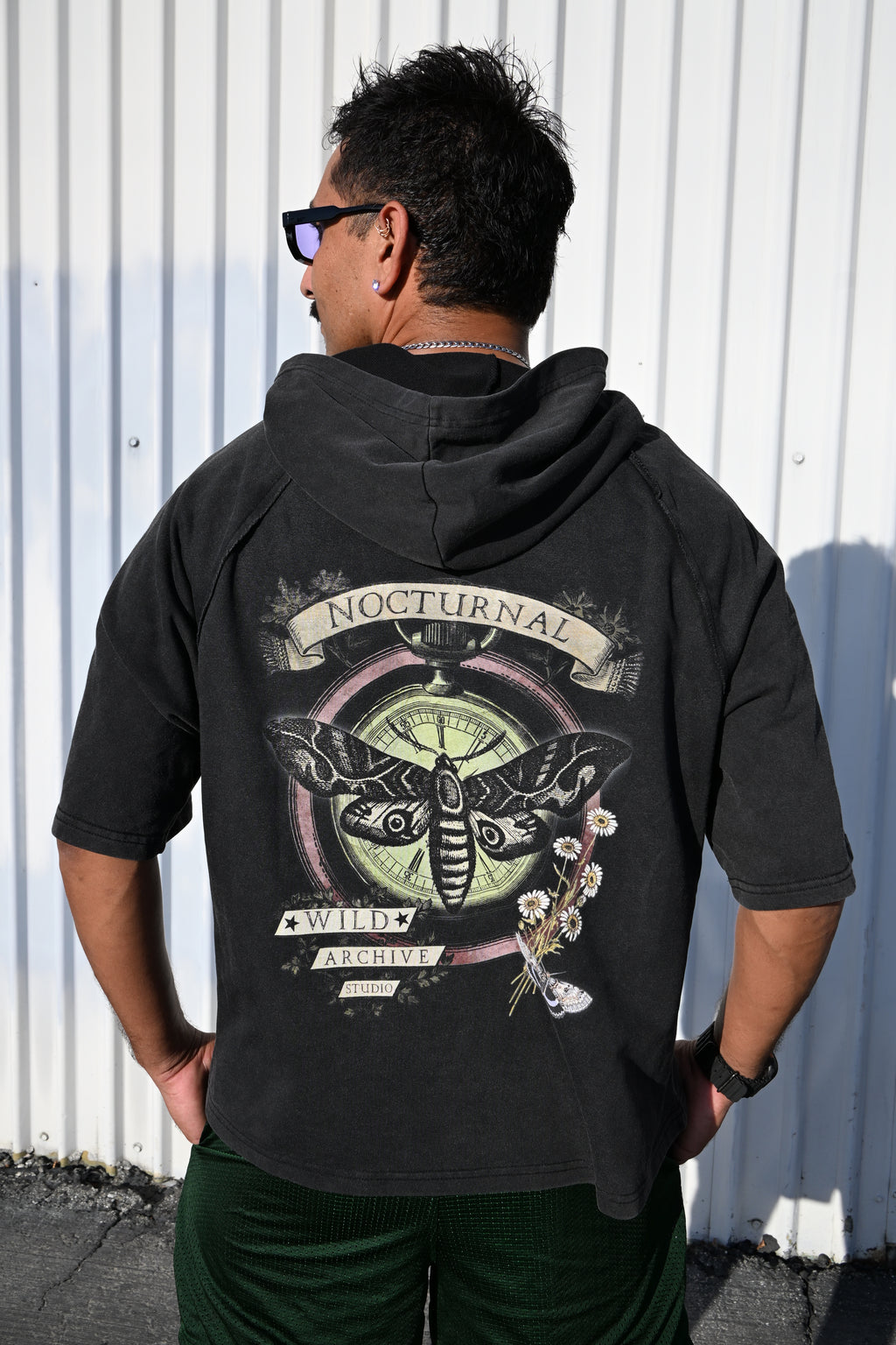 Nocturnal Moth - Snow Washed Hooded Boxy T-Shirt