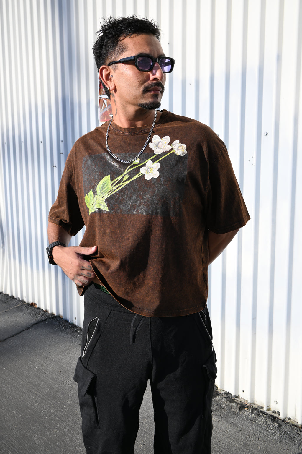 White Flower - Unisex Mineral Wash Boxy T-Shirt