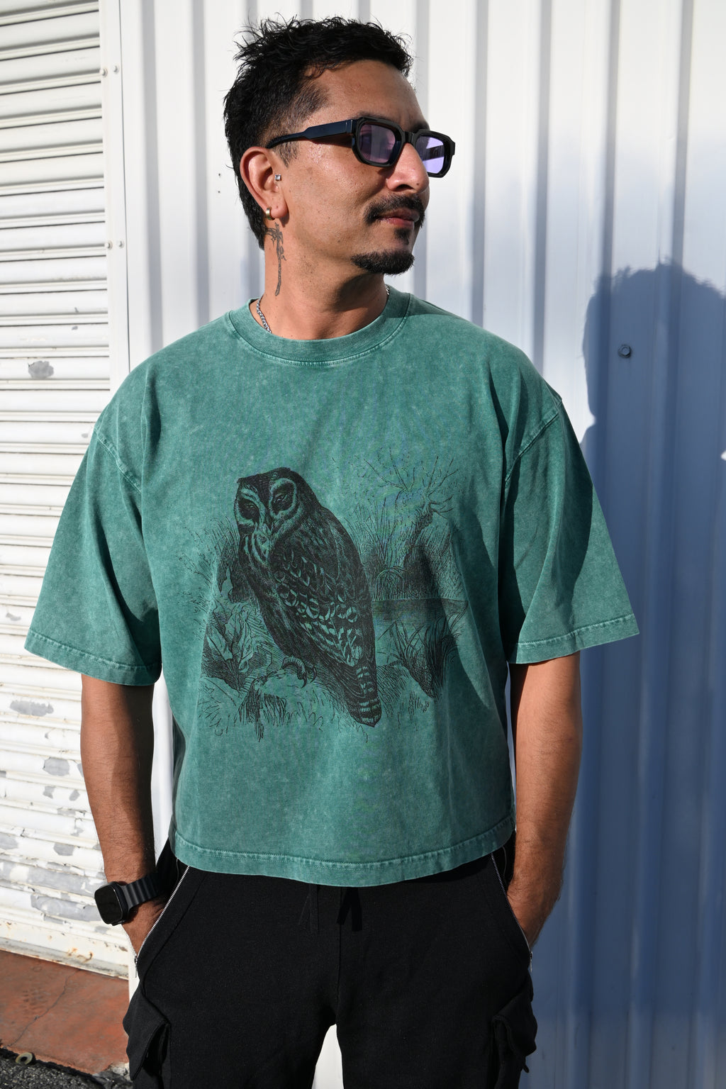 Night Owl - Mineral Wash Boxy Cotton T-Shirt