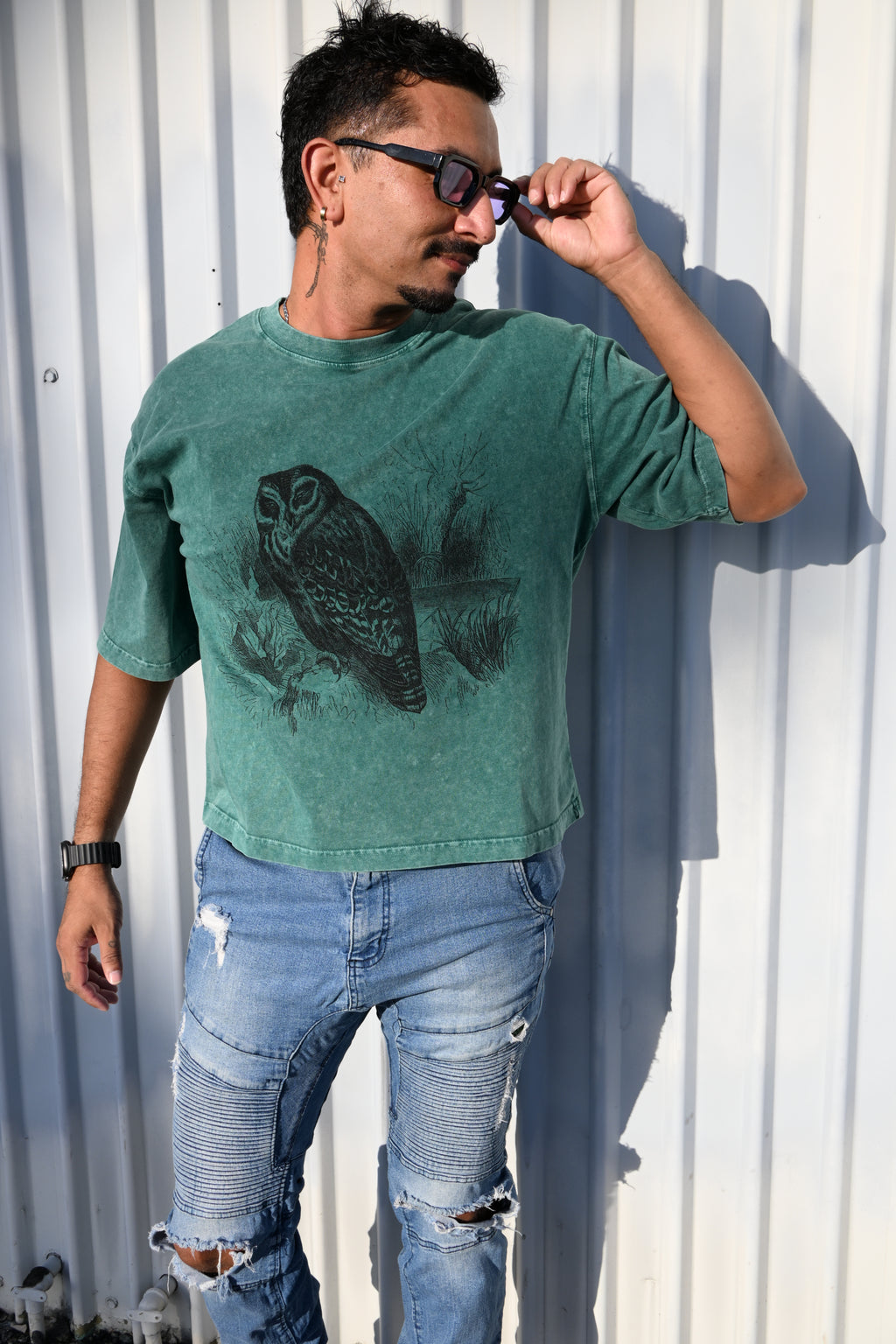 Night Owl - Mineral Wash Boxy Cotton T-Shirt