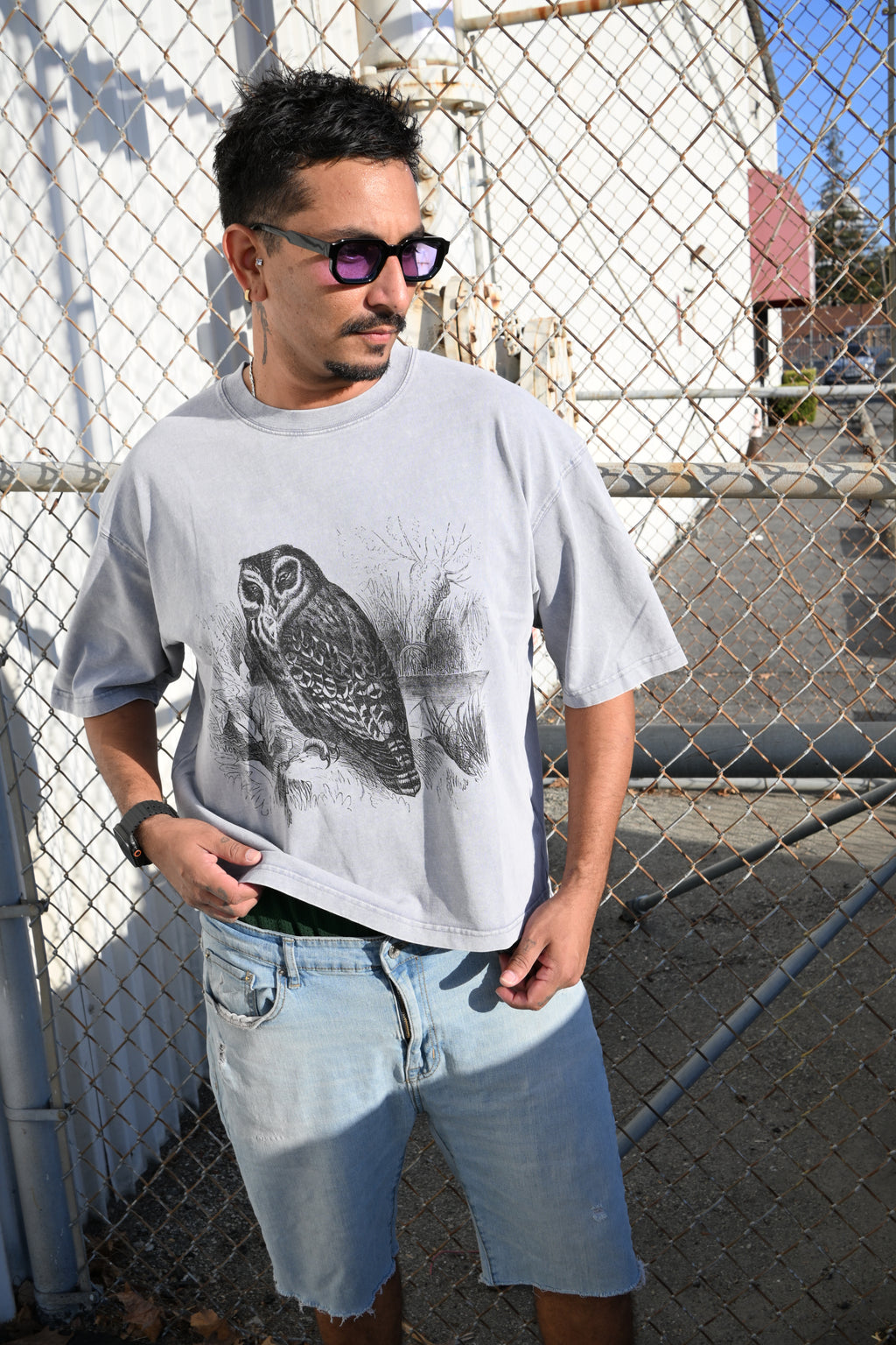 Night Owl - Mineral Wash Boxy Cotton T-Shirt