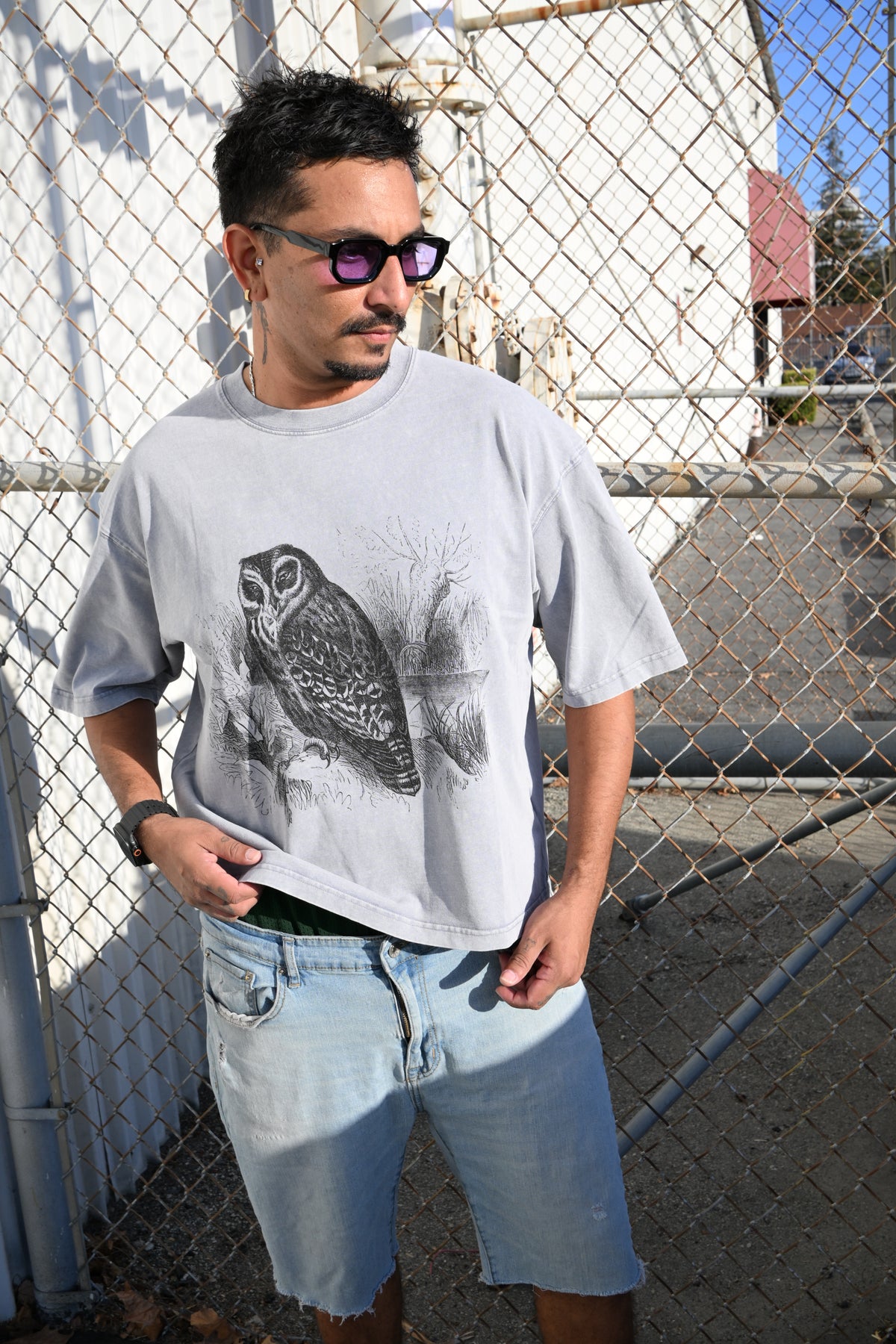 Night Owl - Mineral Wash Boxy Cotton T-Shirt
