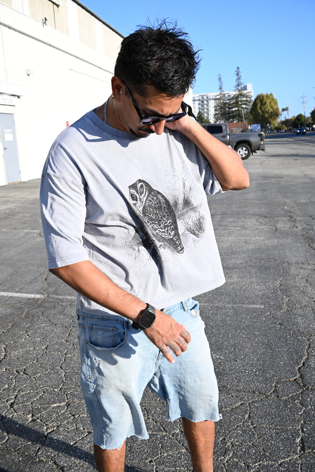 Night Owl - Mineral Wash Boxy Cotton T-Shirt