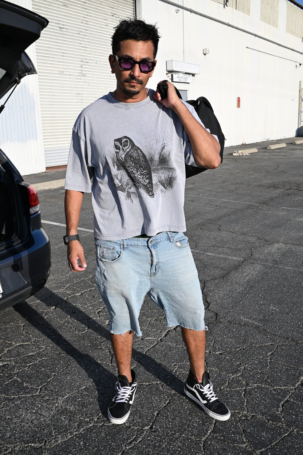 Night Owl - Mineral Wash Boxy Cotton T-Shirt