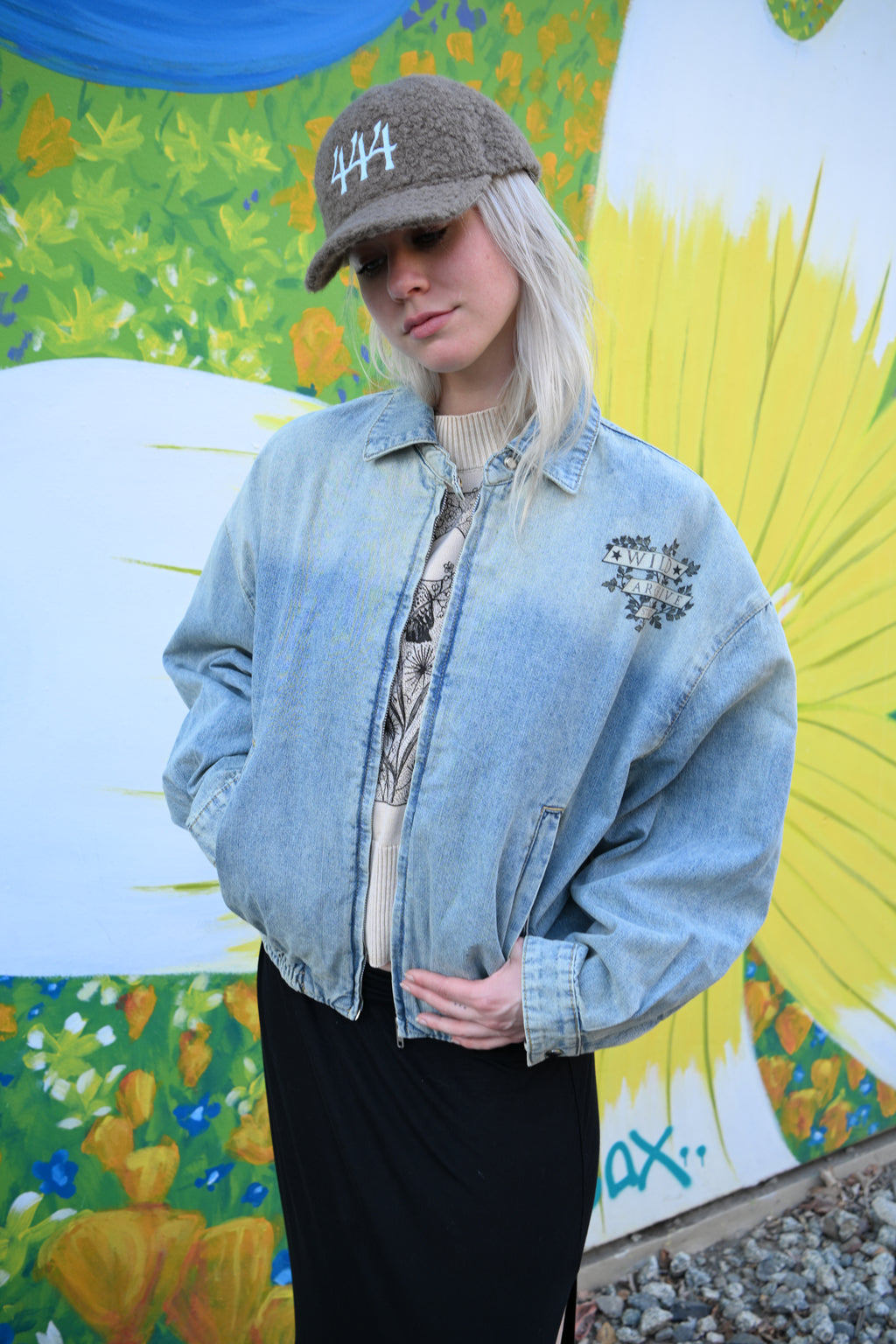 Nocturnal Ram - Vintage Wash Full-Zip Denim Bomber Jacket