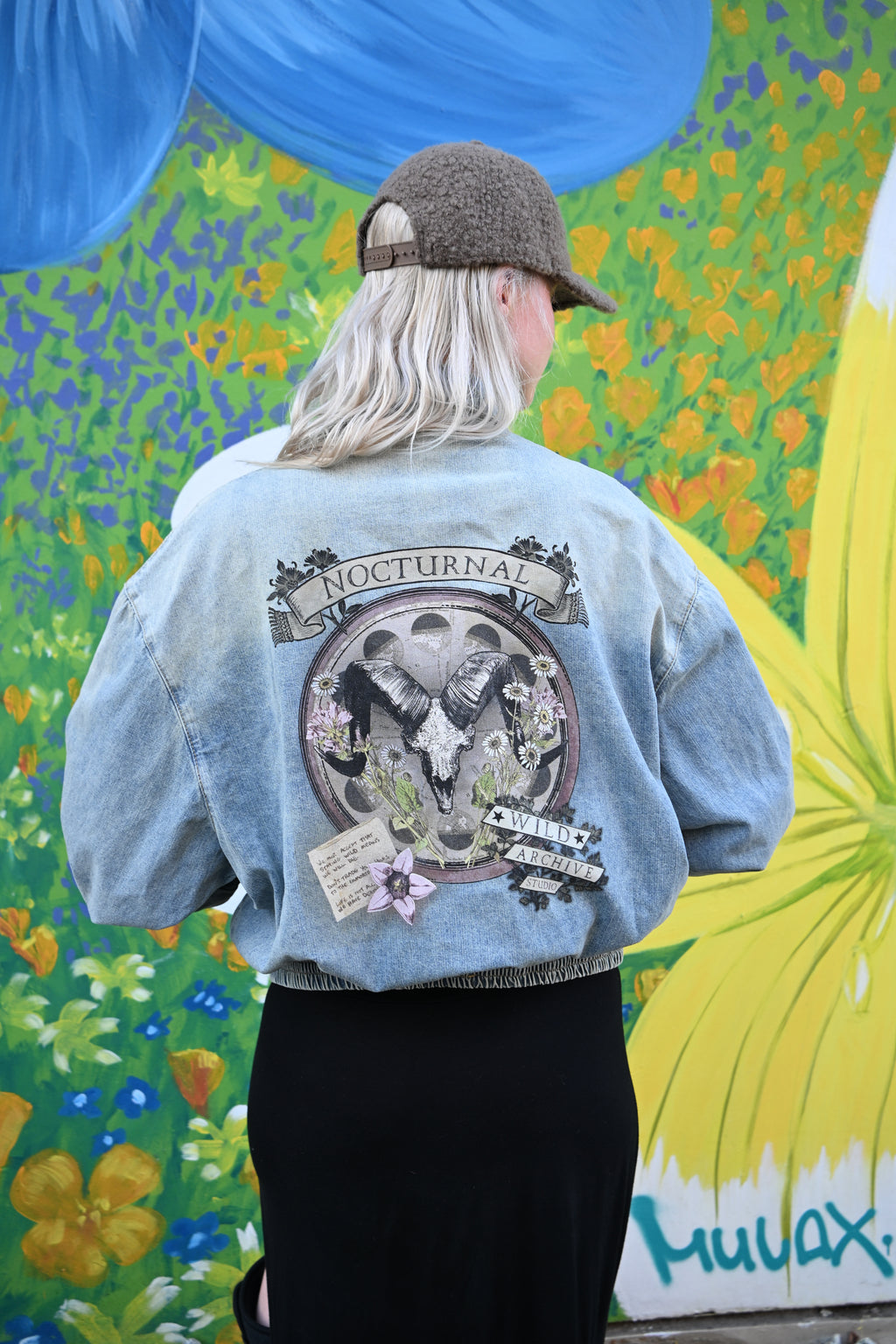 Nocturnal Ram - Vintage Wash Full-Zip Denim Bomber Jacket