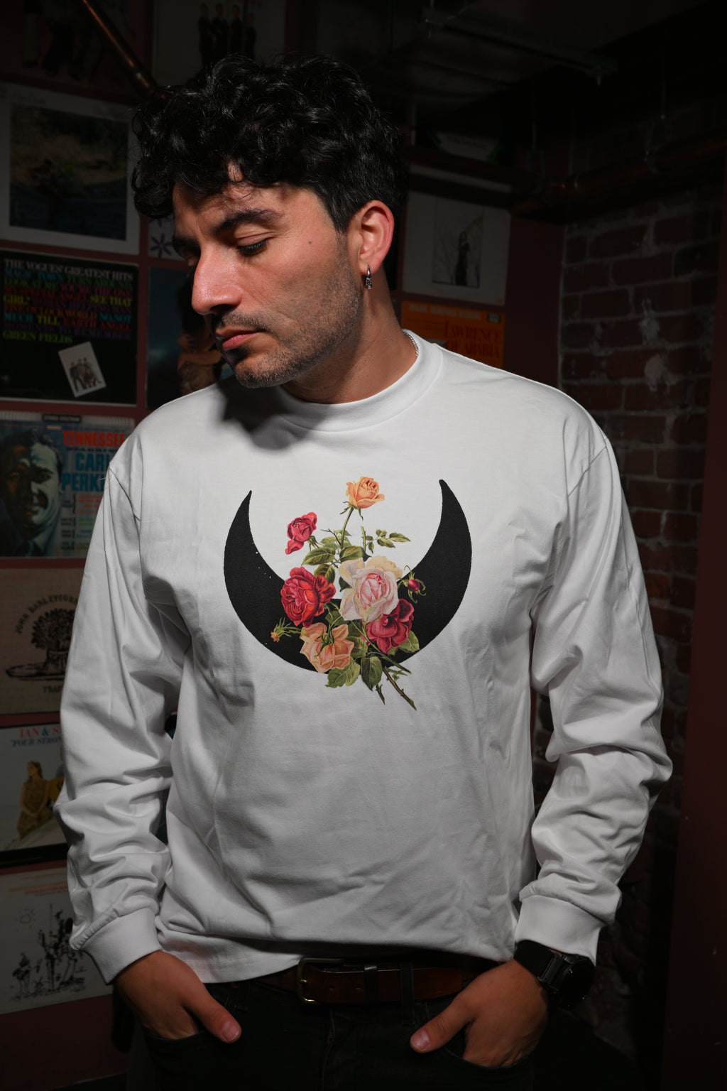 Rose Moon - Crew Neck Drop Shoulder Long Sleeve Shirt