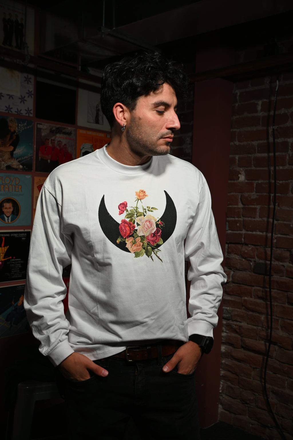 Rose Moon - Crew Neck Drop Shoulder Long Sleeve Shirt