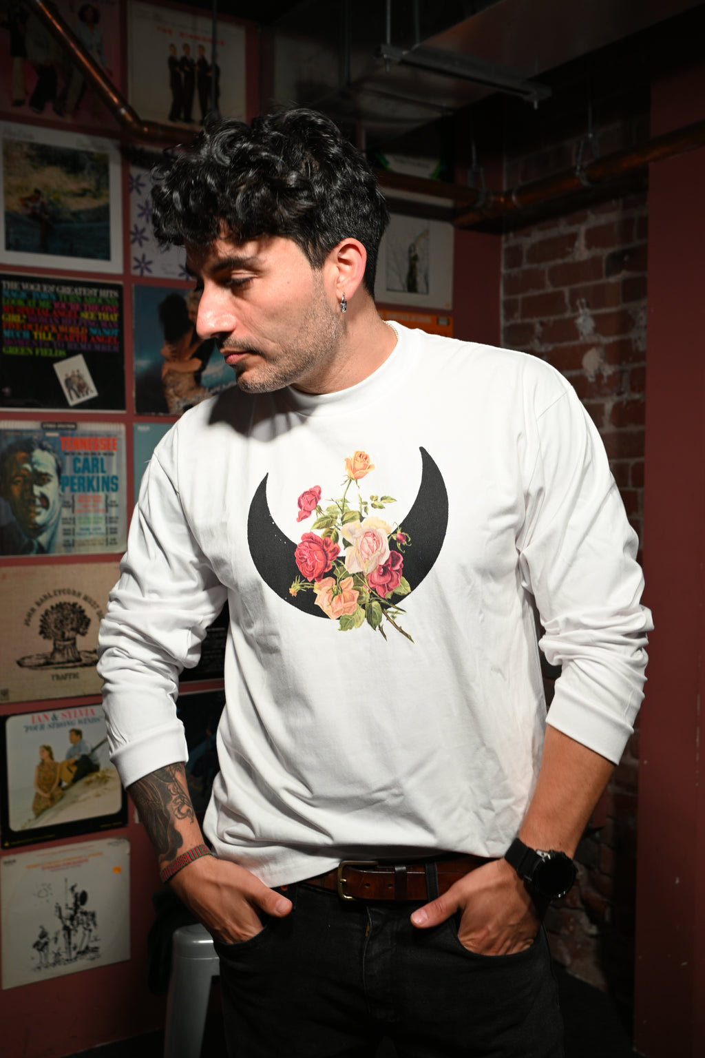 Rose Moon - Crew Neck Drop Shoulder Long Sleeve Shirt