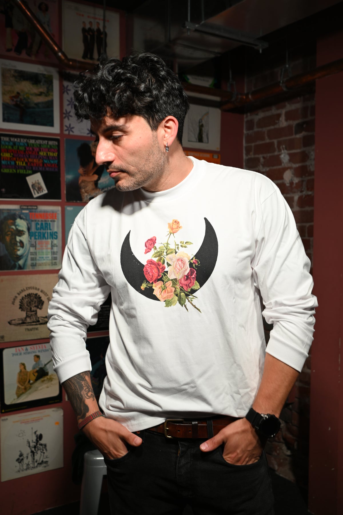 Rose Moon - Crew Neck Drop Shoulder Long Sleeve Shirt
