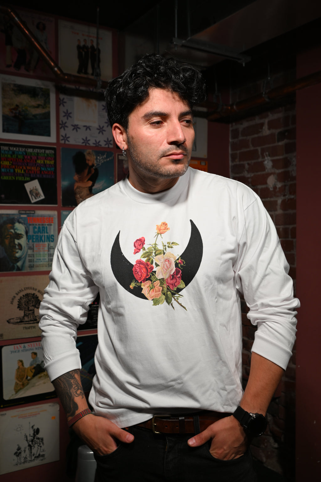 Rose Moon - Crew Neck Drop Shoulder Long Sleeve Shirt