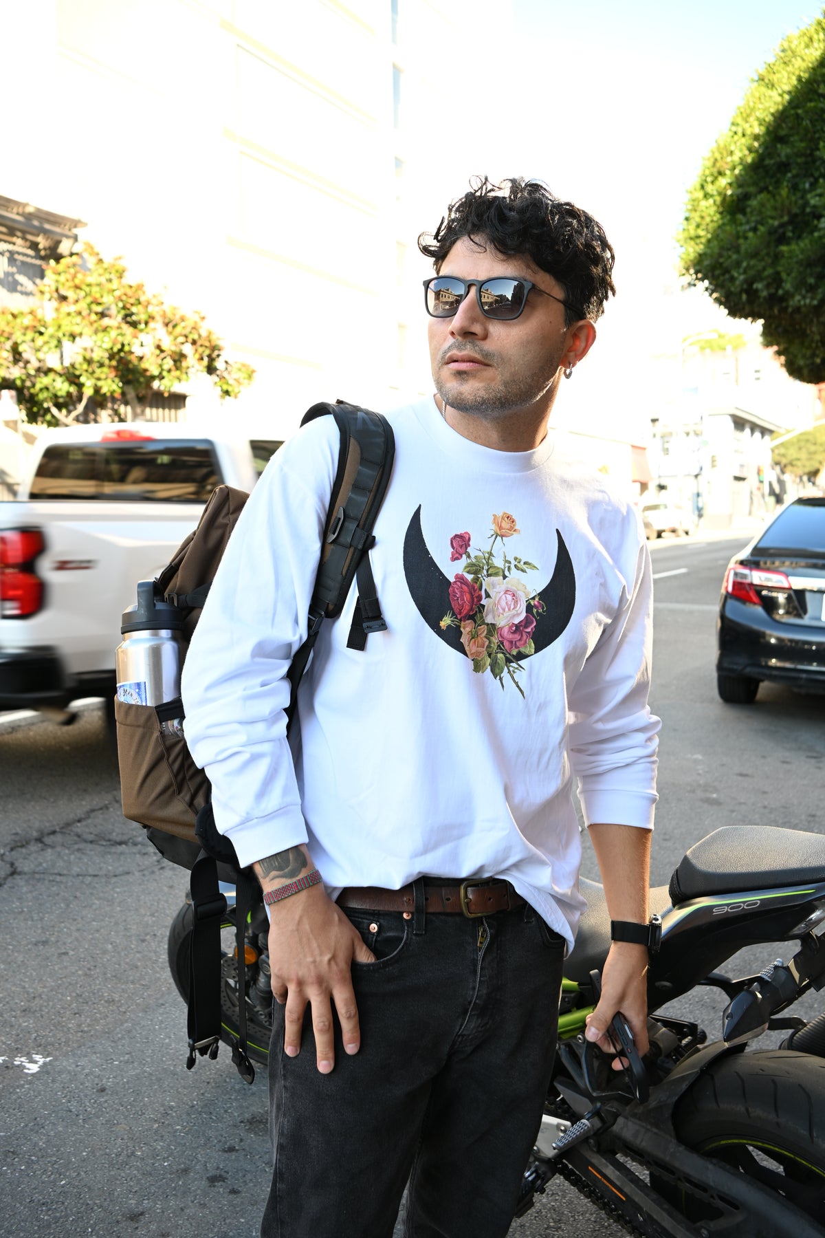 Rose Moon - Crew Neck Drop Shoulder Long Sleeve Shirt